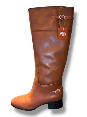 🤎 Franco Sarto Jazrin Wide Calf Leather Boots Cognac Wide Calf Size 8